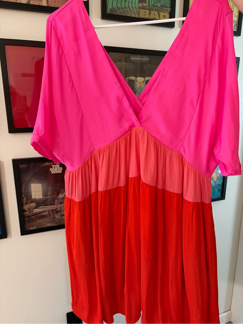 Mustard Seed Hot Pink and Red V-Neck Colorblock Dress